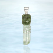 Faceted Moldavite & Aquamarine Crystal Pendant