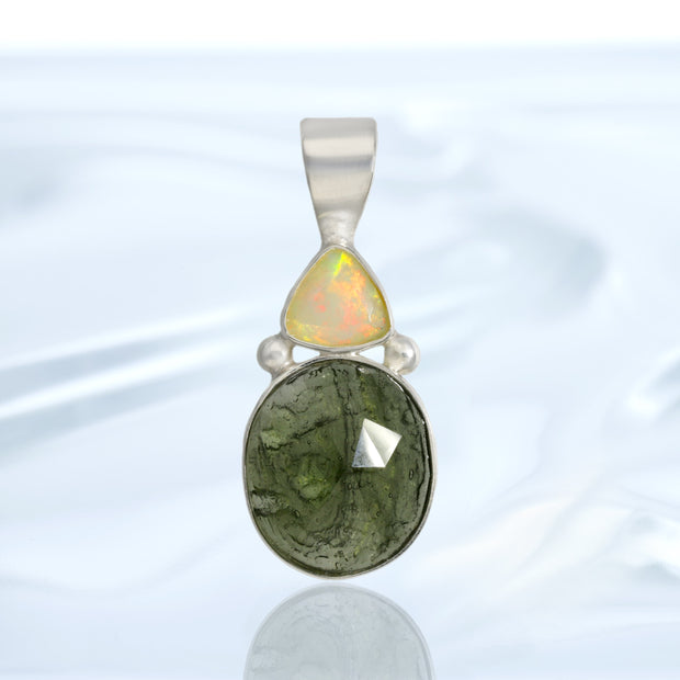 Natural Opal & Czech Moldavite Pendant