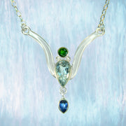 Faceted Chrome Diopside, Aquamarine & Kyanite Artisan Silver Necklace