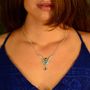 Faceted Chrome Diopside, Aquamarine & Kyanite Artisan Silver Necklace