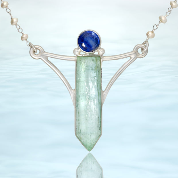Bright Kyanite & Aquamarine Crystal Necklace