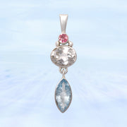 Pink Tourmaline, White Topaz & Aquamarine Pendant