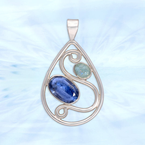 Custom Blue Kyanite & Aquamarine Silver Pendant
