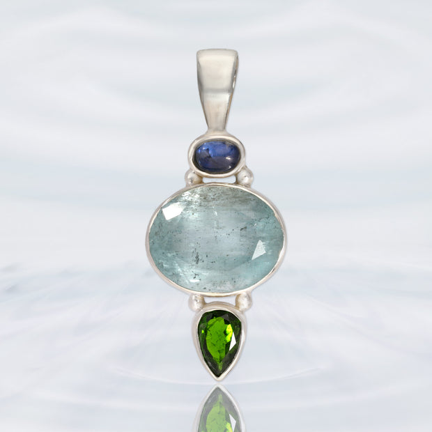 Kyanite, Aquamarine & Chrome Diopside Pendant