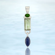 Chrome Diopside, Aquamarine & Sapphire Pendant