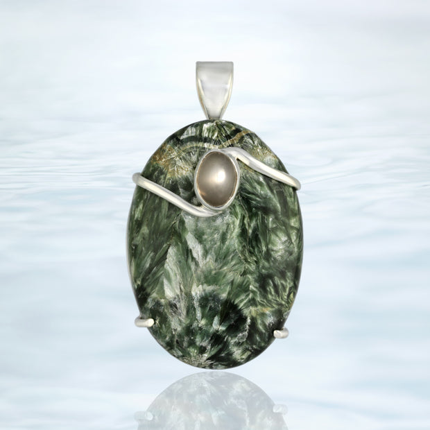 Moonstone & Seraphinite Sterling Silver Pendant