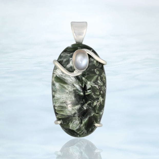 Moonstone & Seraphinite Silver Pendant