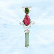 Green Tourmaline, Rubellite and Aquamarine Crystal Pendant