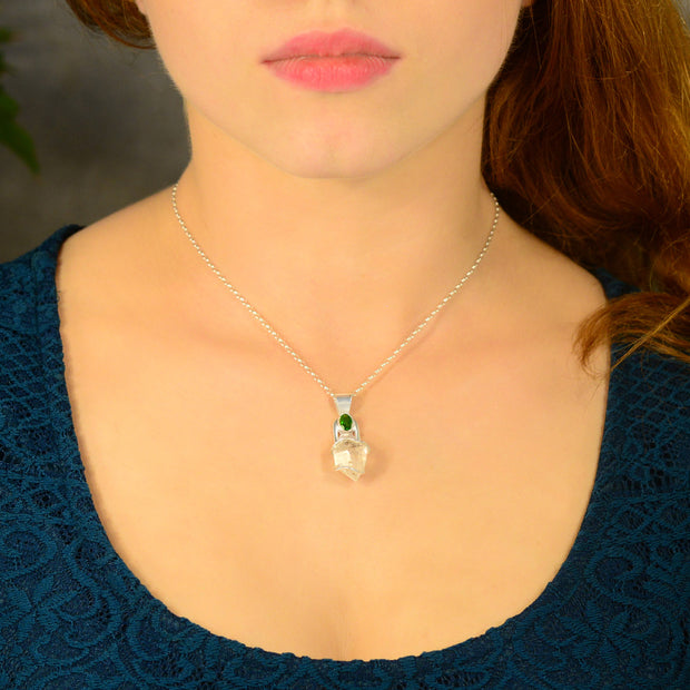 Bright Faceted Chrome Diopside & Herkimer Crystal Pendant