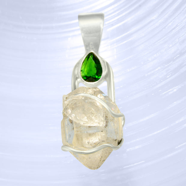 Faceted Chrome Diopside & Herkimer Diamond Pendant