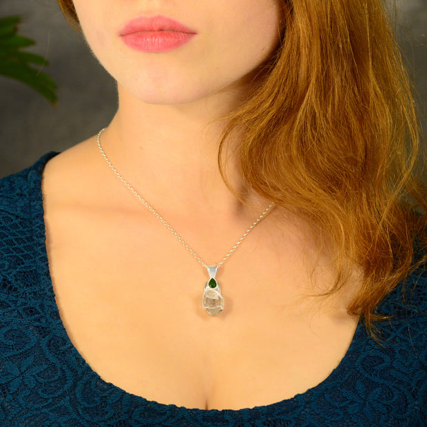 Faceted Chrome Diopside & Herkimer Diamond Pendant