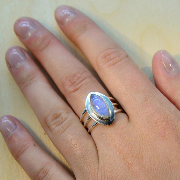 Blue Moonstone Size 7 Silver Ring - Arkadia Designs
