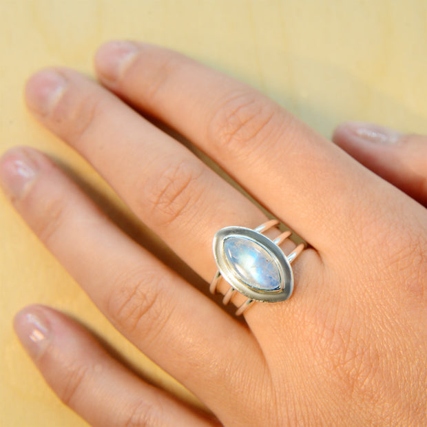 Bright Blue Moonstone Size 8 Sterling Silver Ring