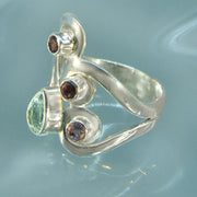 Aquamarine & Amethyst Lyrical Silver Ring Size 6 1/2
