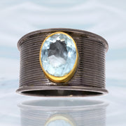 Faceted Aquamarine Black Rhodium Ring Size 10 ½