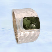 Genuine Faceted Czech Moldavite Ring Size 9