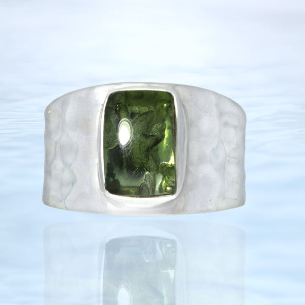 Real Czech Polished Moldavite Silver Ring Size 9 ½