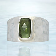 Faceted Czech Moldavite Silver Ring Size 9 ½