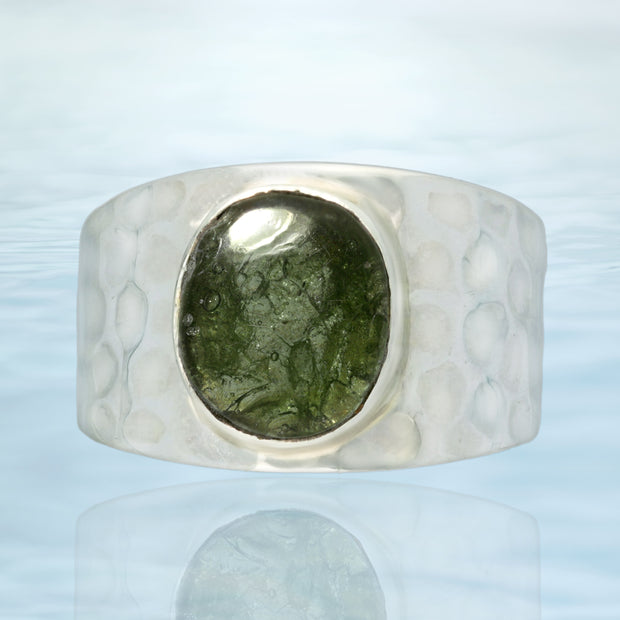 Genuine Czech Moldavite Silver Ring Size 12