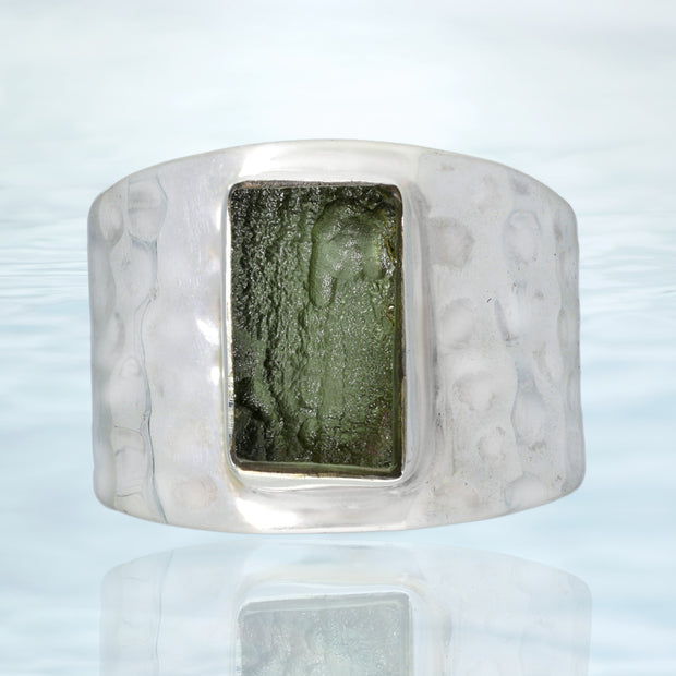 Natural Czech Moldavite Silver Ring Size 9 ½