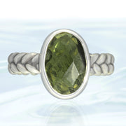 Real Moldavite Faceted Ring Size 6