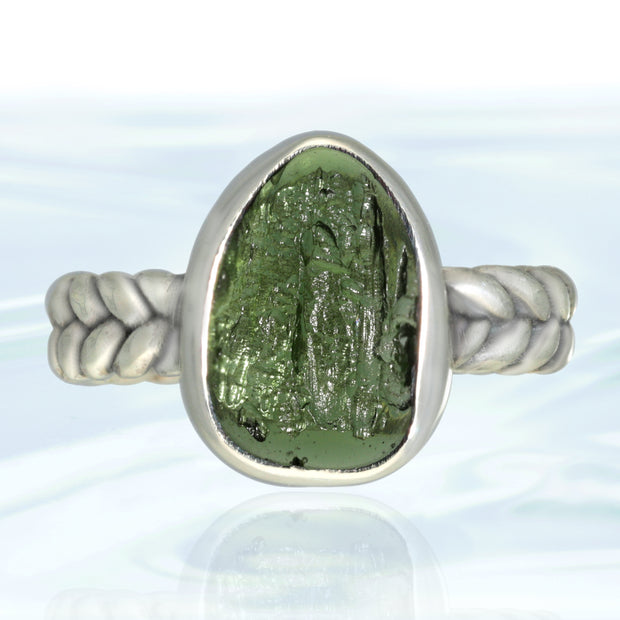 Genuine Moldavite Silver Ring Size 6