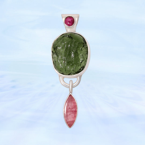 Pink Tourmaline & Genuine Moldavite Pendant