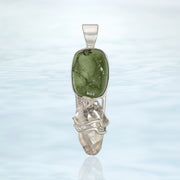 Real Moldavite & Herkimer Quartz Silver Pendant