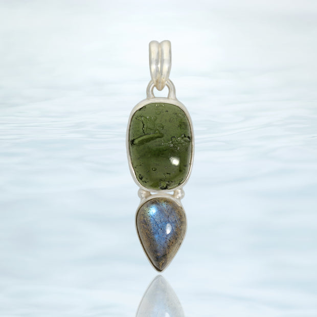 Polished Moldavite & Labradorite Pendant