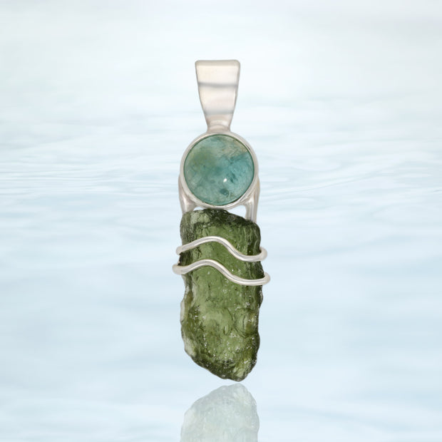 Indigo Chalcedony & Genuine Moldavite Pendant