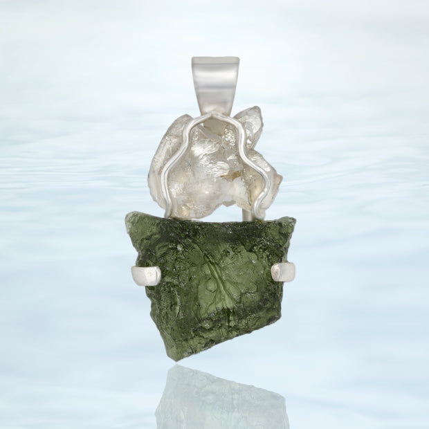 Herkimer Diamond & Genuine Moldavite Pendant