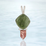 Genuine Moldavite & Pink Tourmaline Crystal Pendant