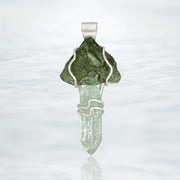 Genuine Moldavite & Aquamarine Crystal Pendant