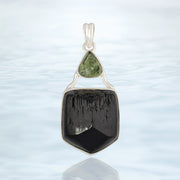 Real Moldavite & Black Tourmaline Crystal Pendant