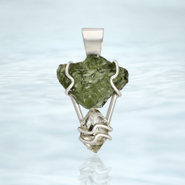 Genuine Moldavite & Herkimer diamond Pendant