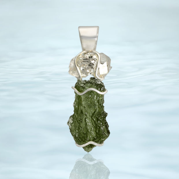 Herkimer Diamond & Genuine Moldavite Pendant
