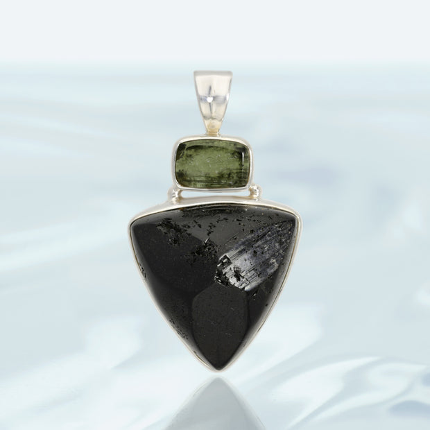 Black Tourmaline & Moldavite pendant