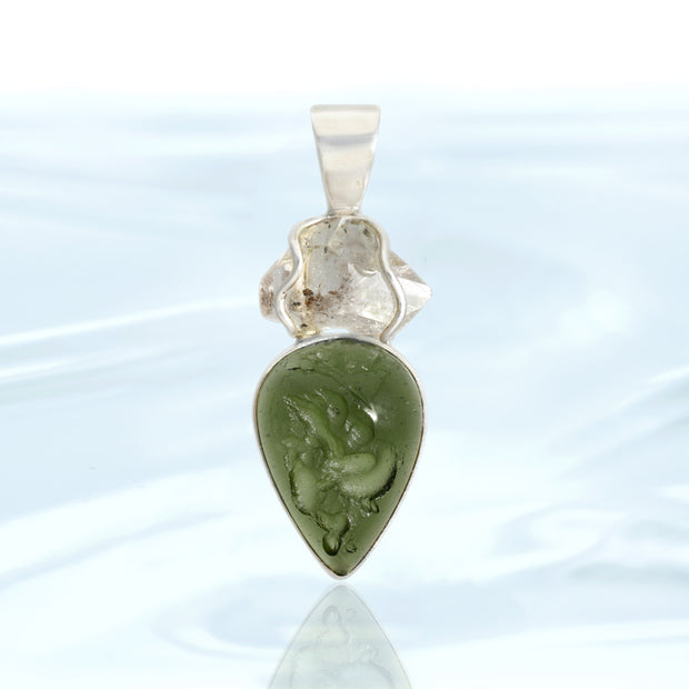 Herkimer Diamond & Czech Moldavite Pendant