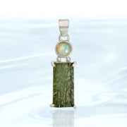 Welo Opal & Natural Moldavite Pendant