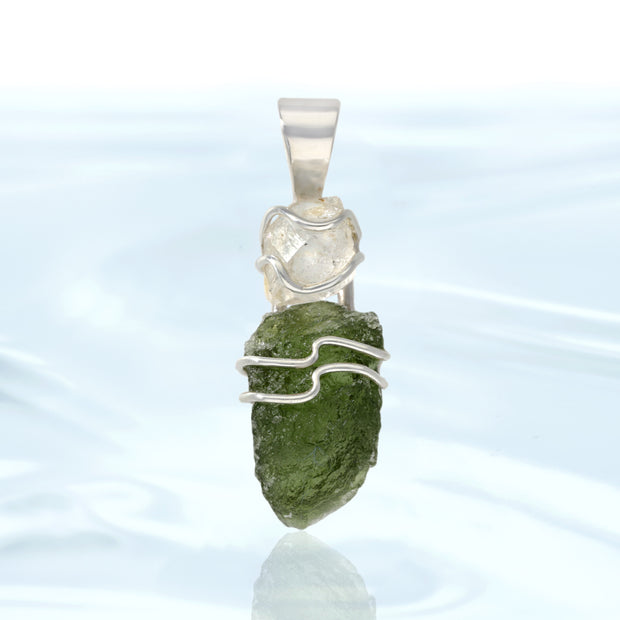 Herkimer Diamond & Natural Moldavite Pendant