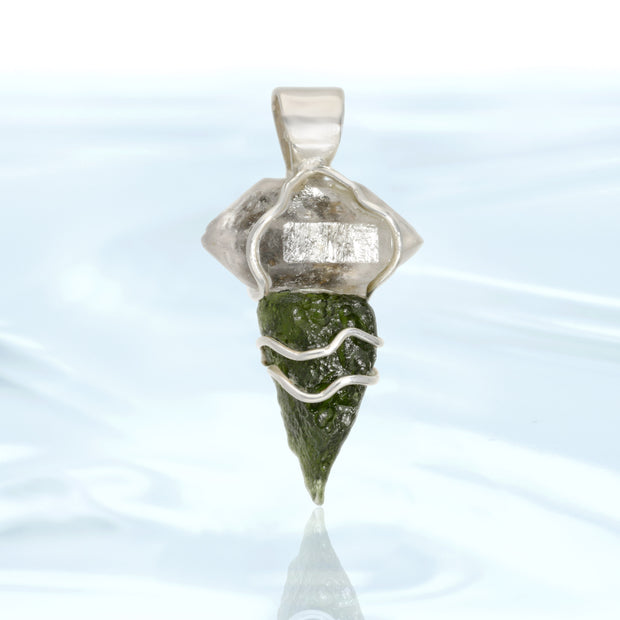 Quartz & Genuine Moldavite Pendant