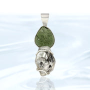 Beautiful Moldavite & Quartz Silver Pendant