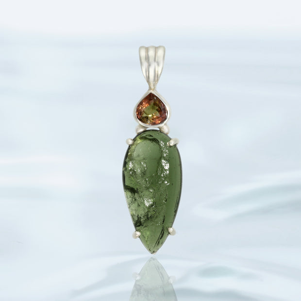 Bicolored Tourmaline & Moldavite Pendant